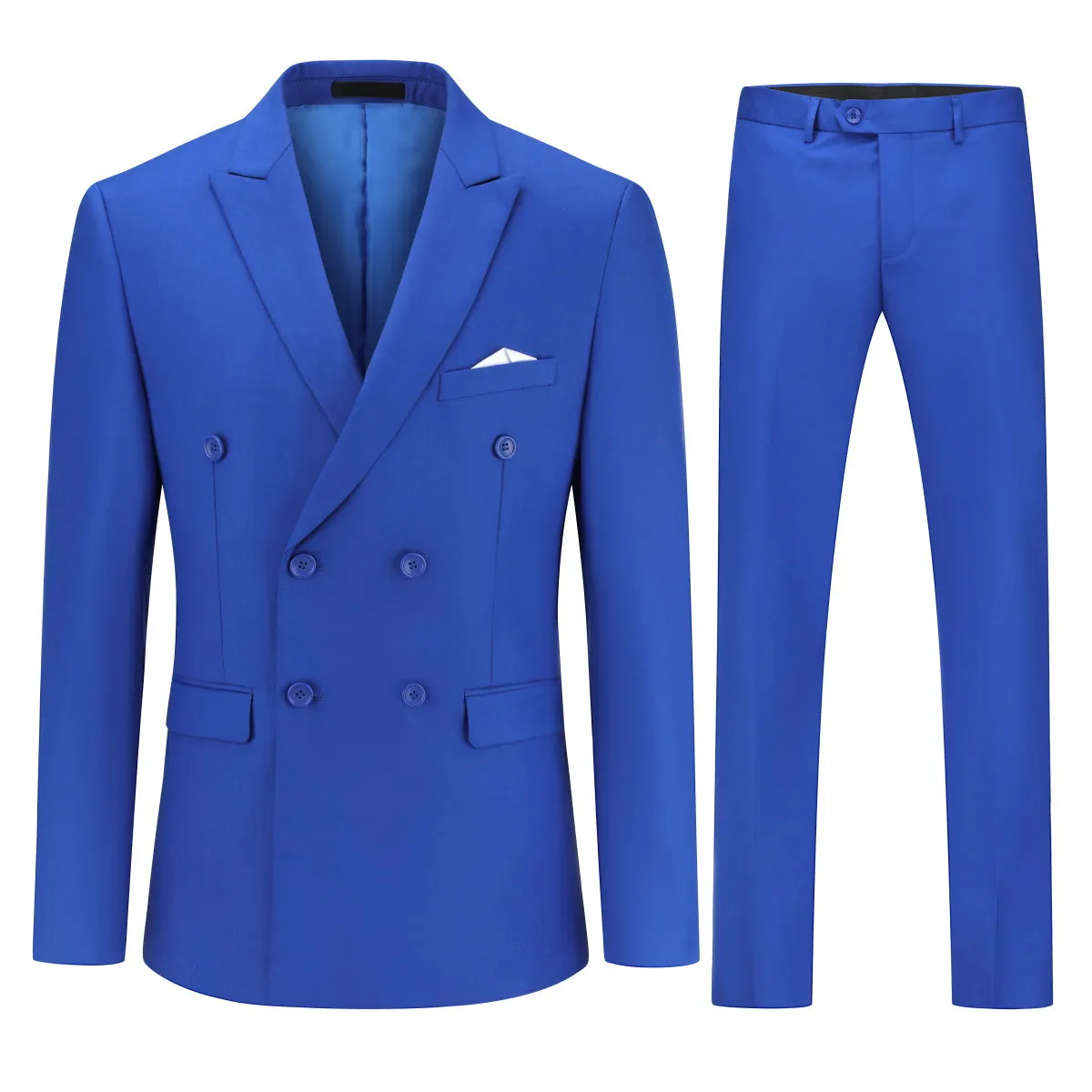 2-Piece Double Breasted Solid Color Blue Suit