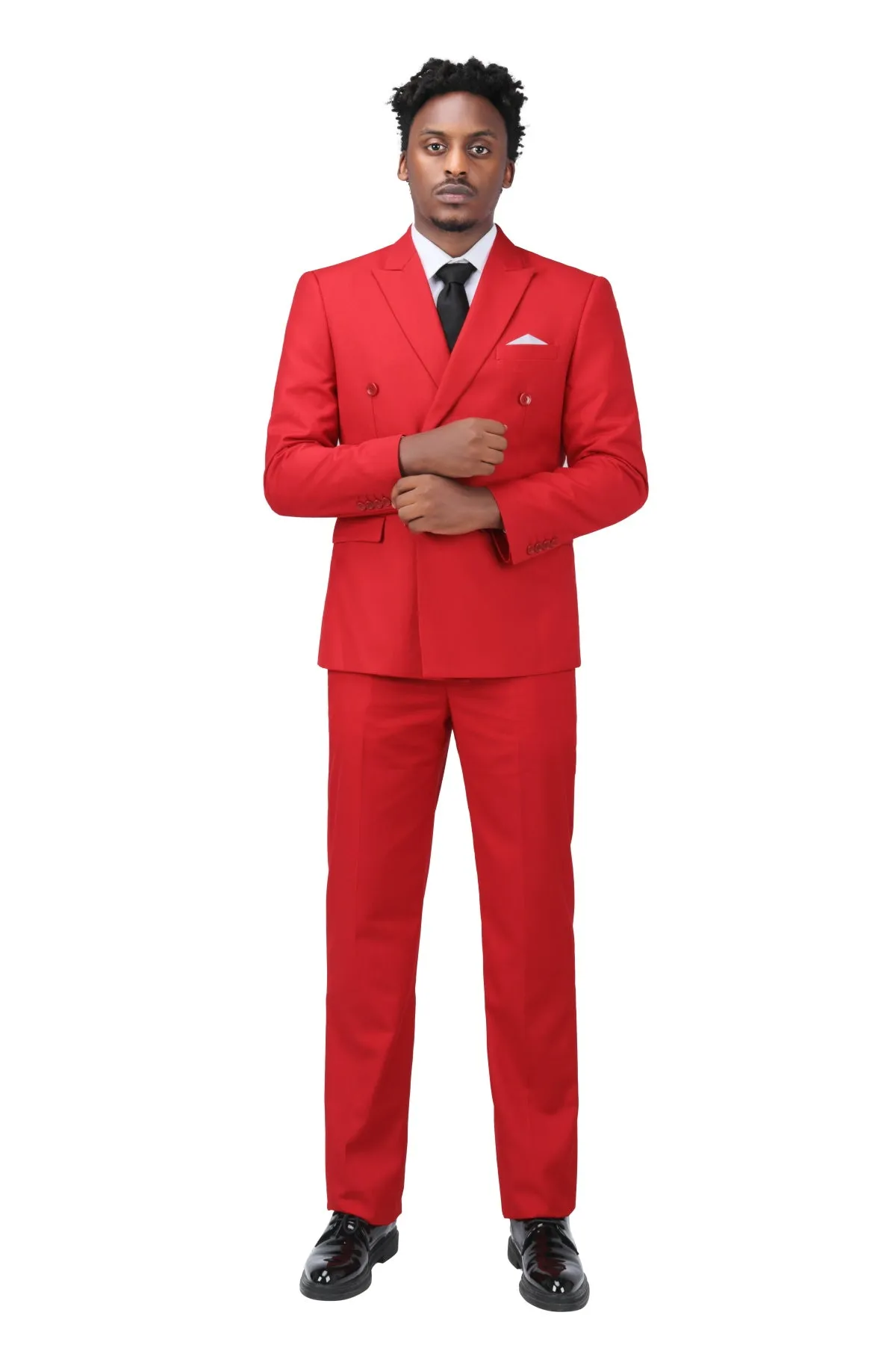 2-Piece Double Breasted Solid Color Red Suit