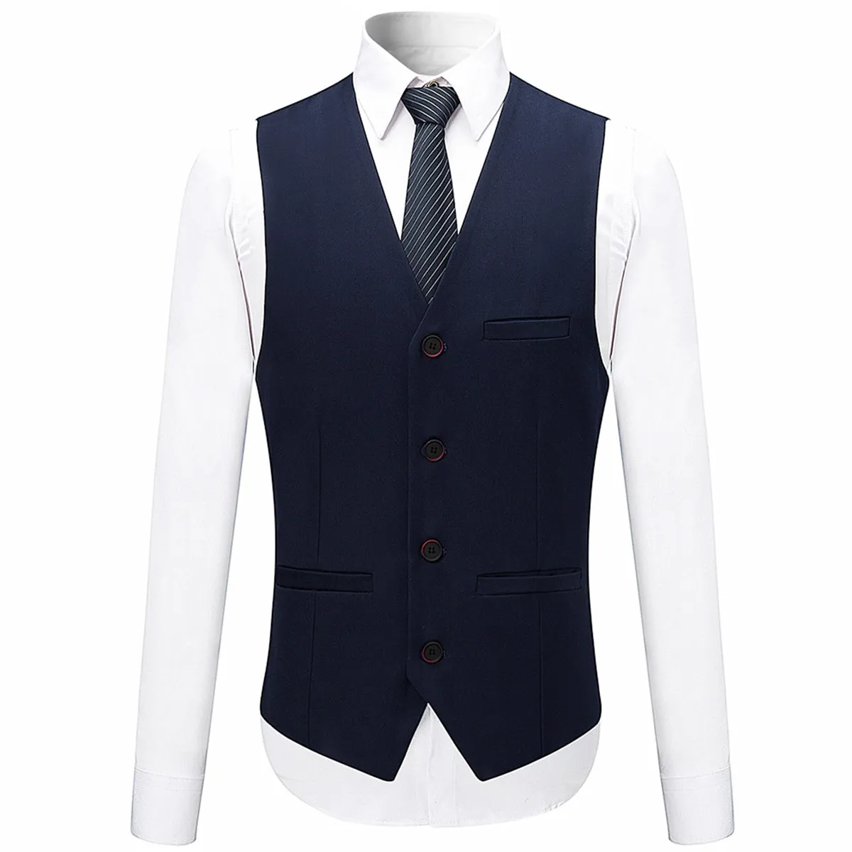 3-Piece Slim Fit Solid Color Jacket Smart Wedding Formal Suit Dark Blue