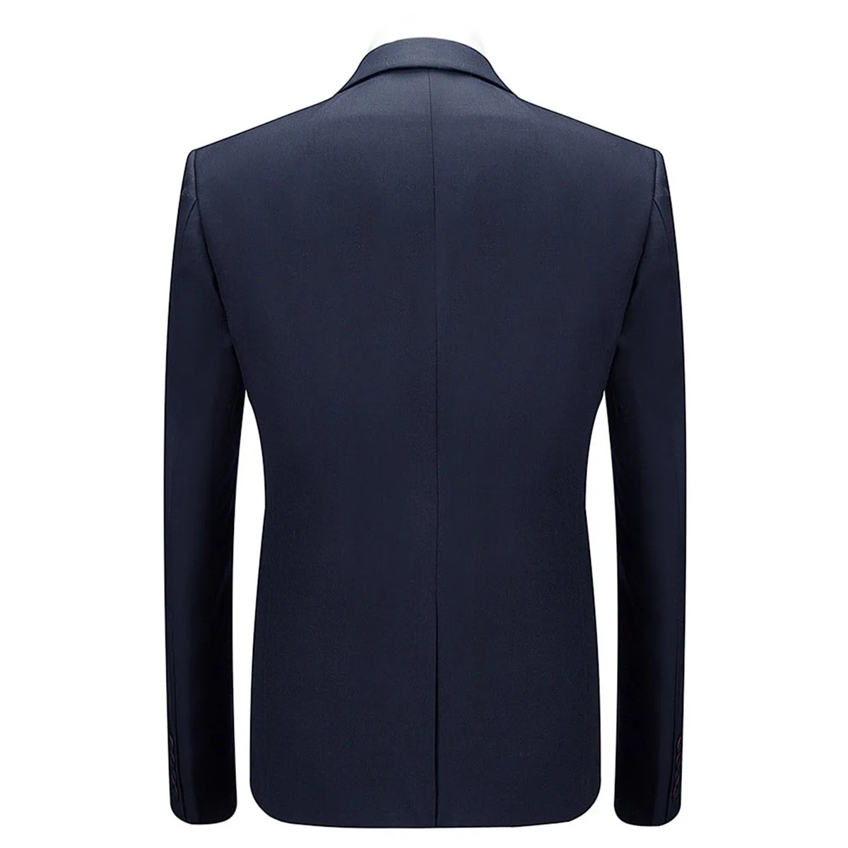 3-Piece Slim Fit Solid Color Jacket Smart Wedding Formal Suit Dark Blue