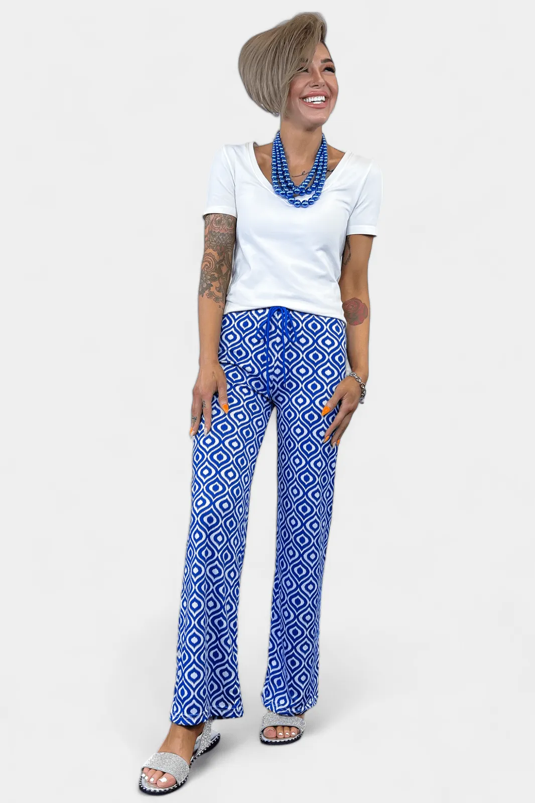 Blue Aztec Ribbed Pants