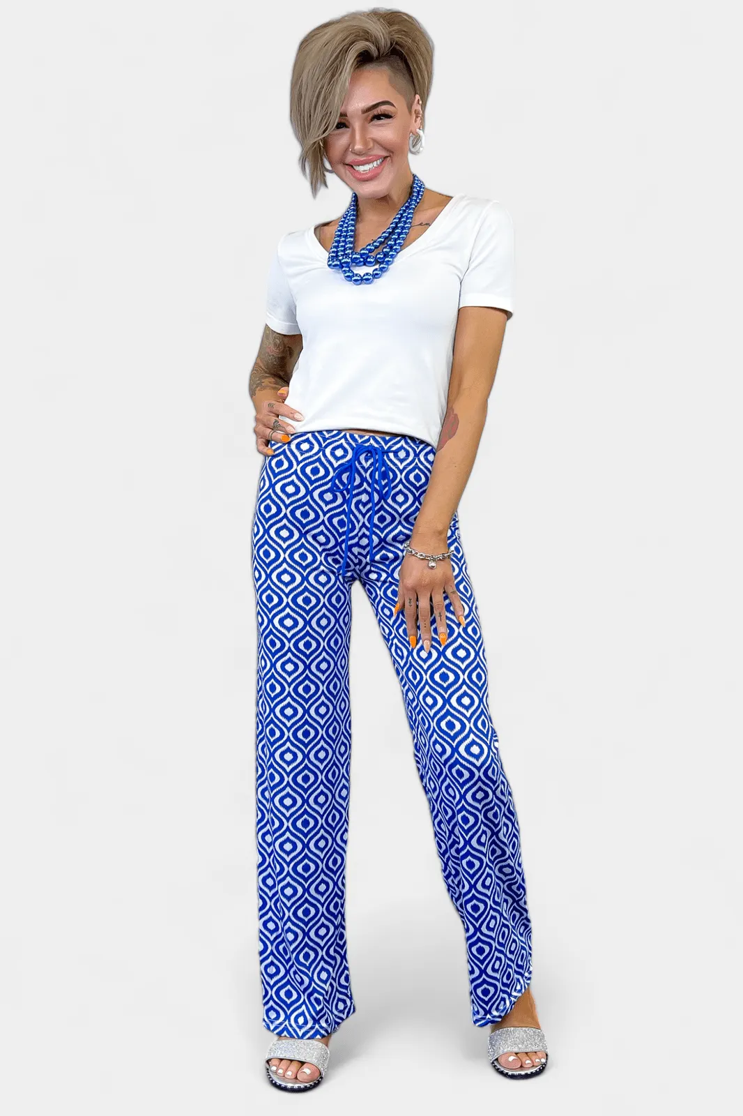 Blue Aztec Ribbed Pants