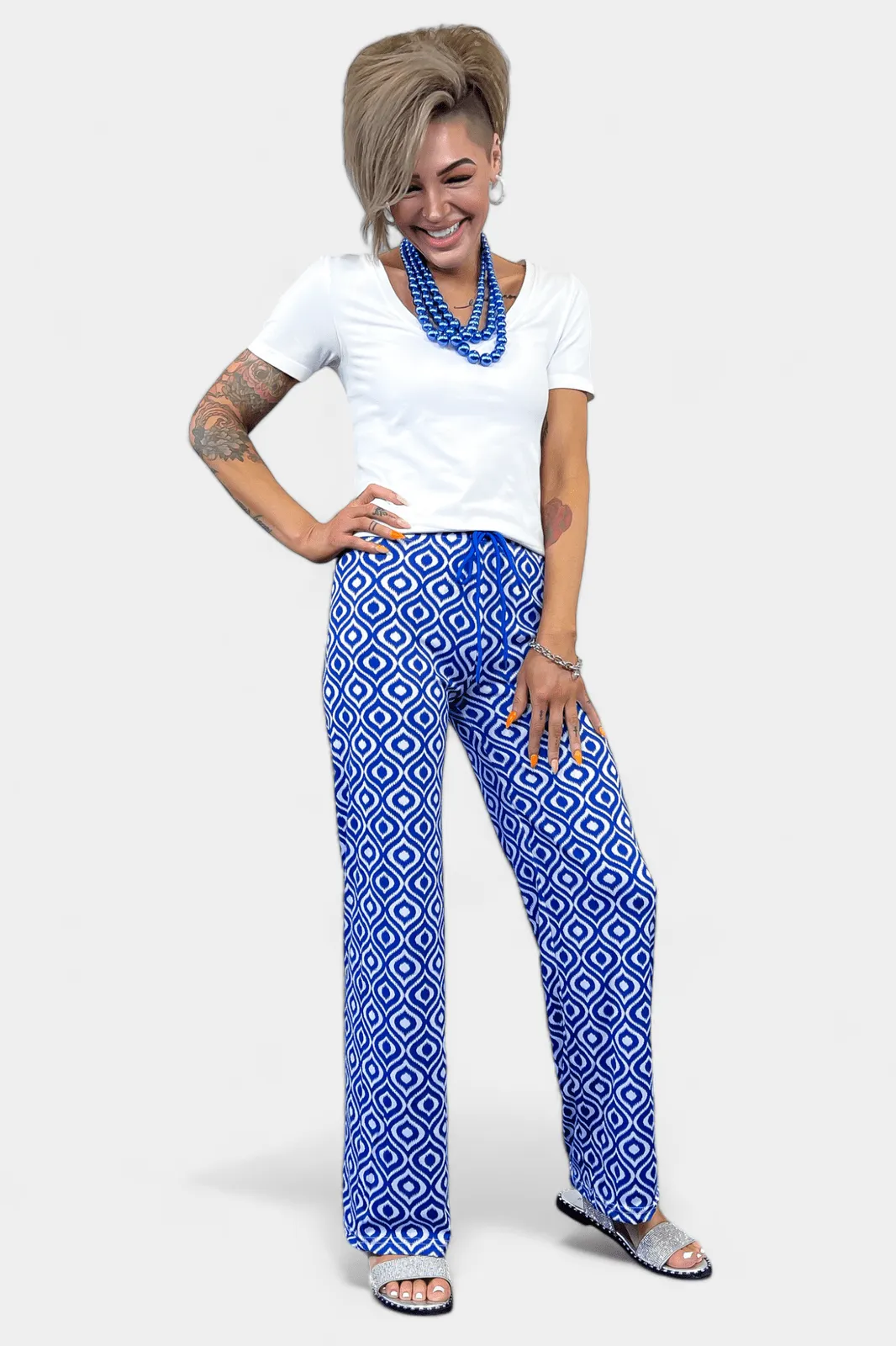 Blue Aztec Ribbed Pants