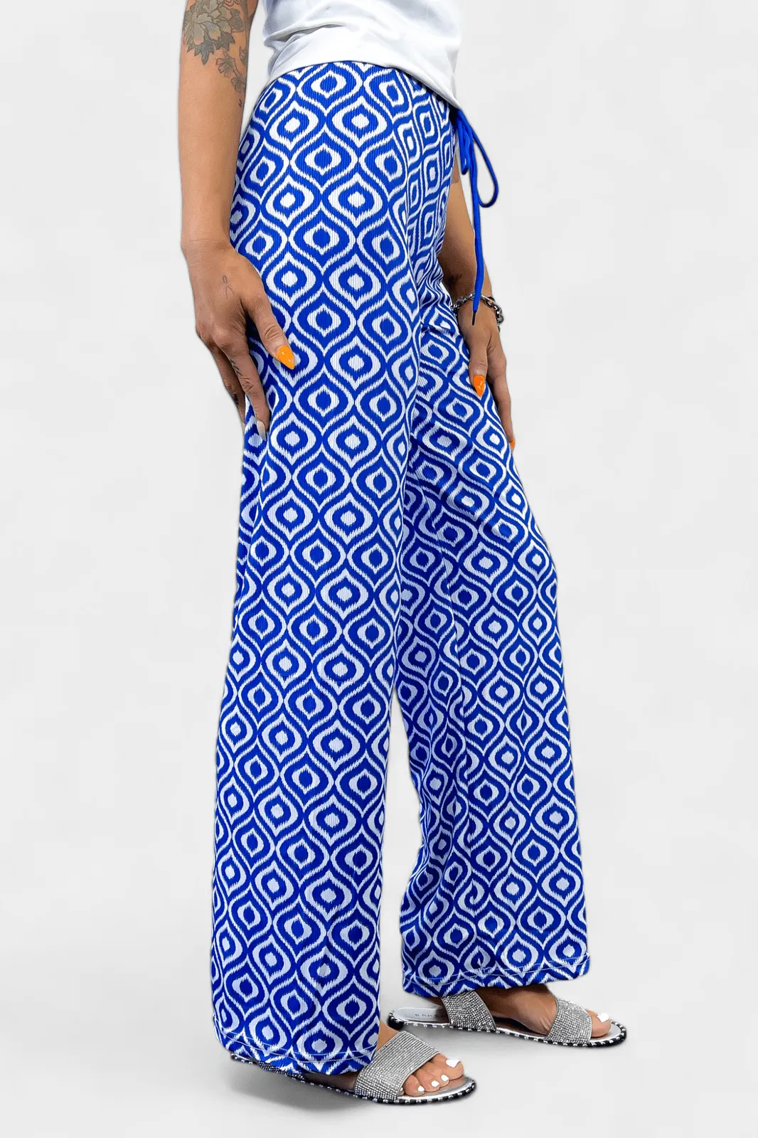 Blue Aztec Ribbed Pants