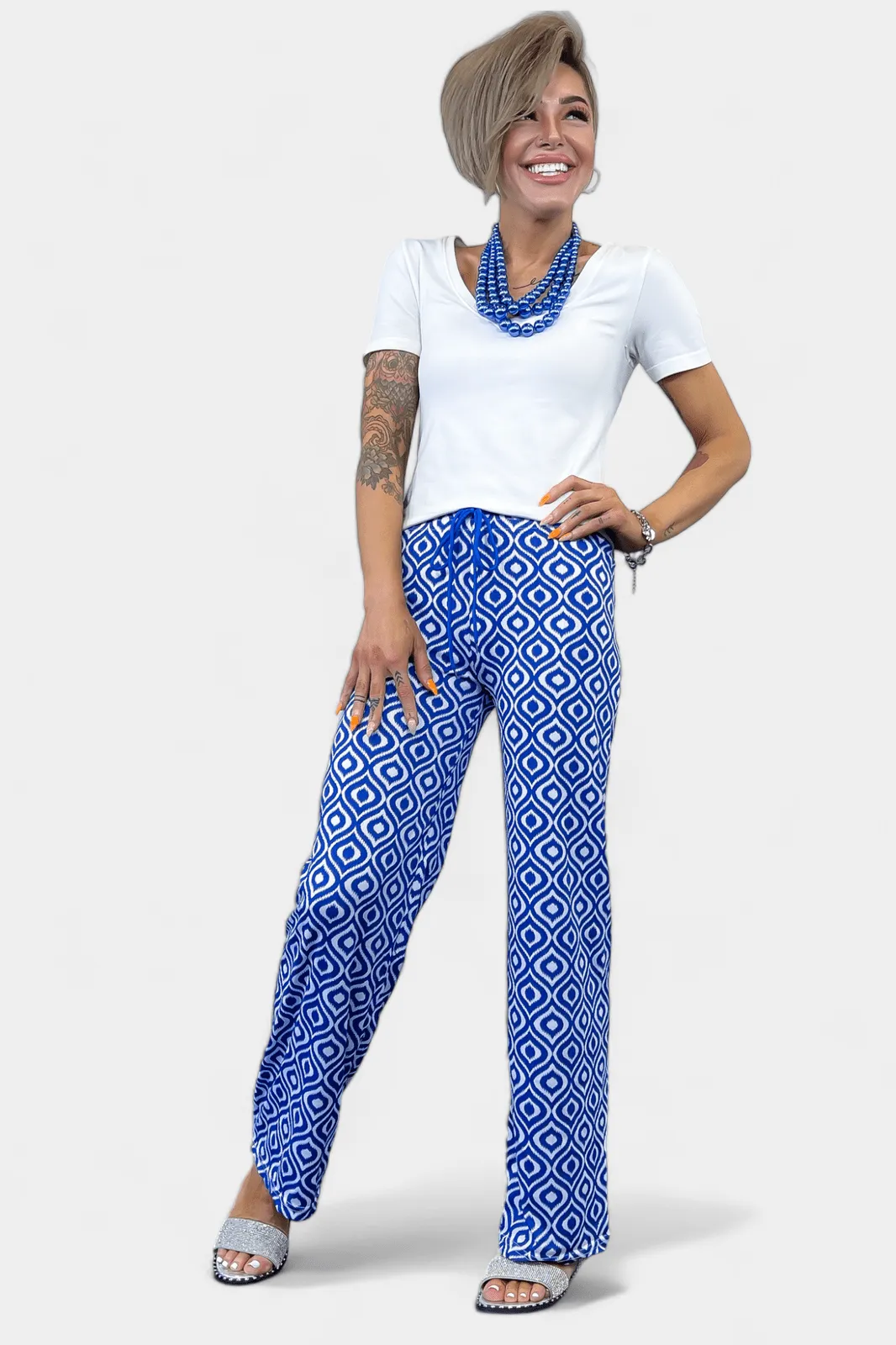 Blue Aztec Ribbed Pants