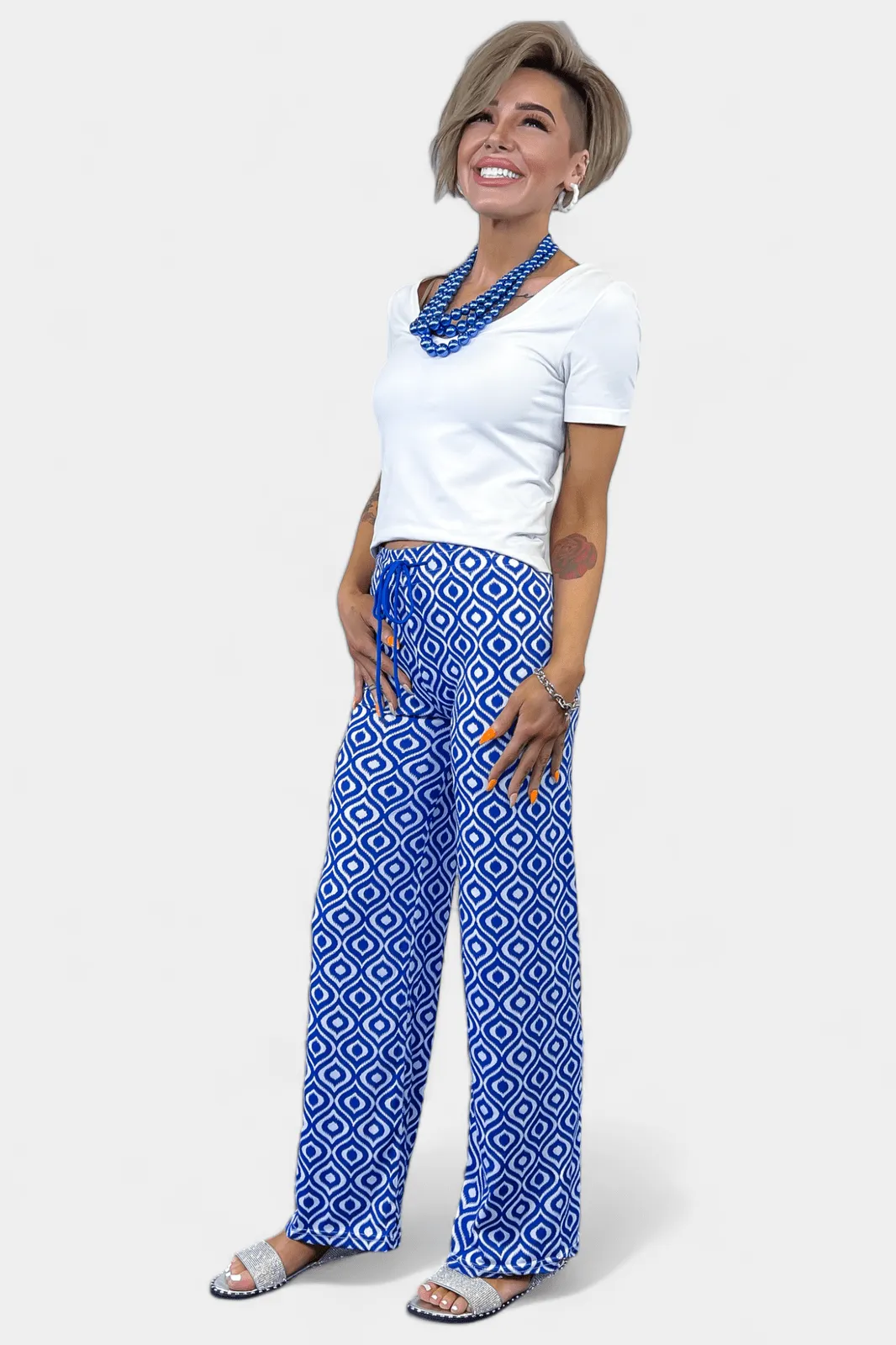 Blue Aztec Ribbed Pants