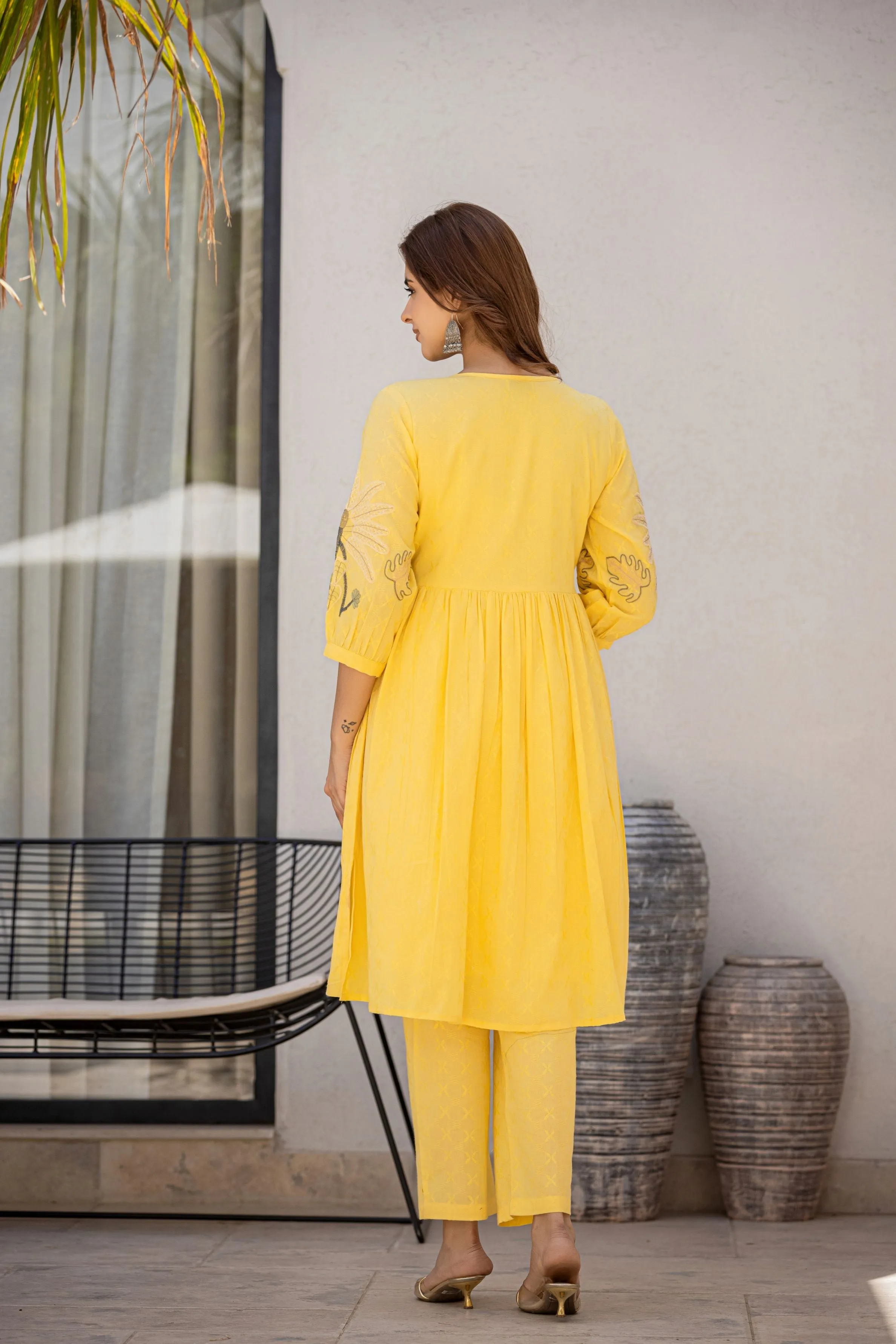 Bright Yellow Embroidered Spanish Cotton Co-Ord Set