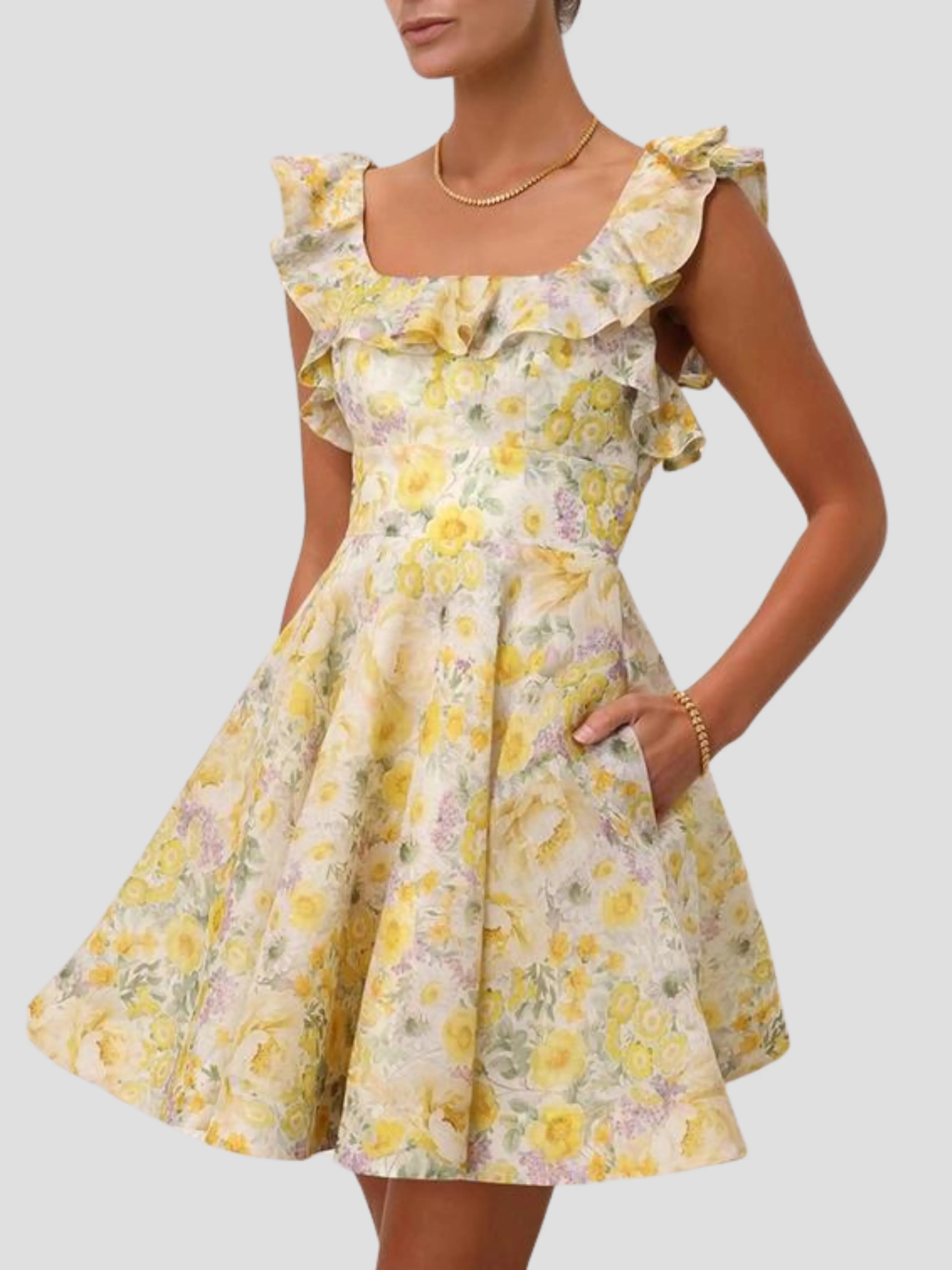 Citrus Garden Print Harmony Frilled Mini Dress