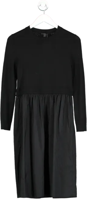 cos Black Wool Dress With Contrasting Skirt UK XS