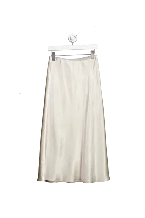 Cream Satin Midi Skirt UK S