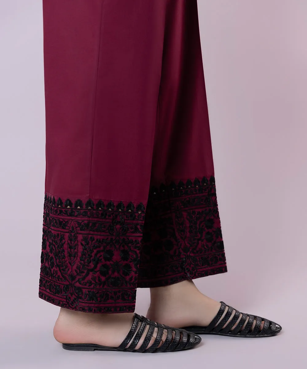 Embroidered Cambric Straight Pants