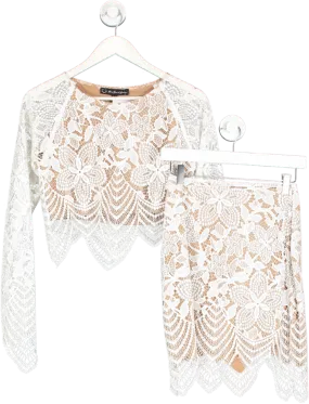 For Love & Lemons White Lolo Crop Top And Skirt UK M