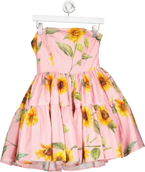 Forever Unique Pink Lulu Sunflower Taffeta Bandeau Mini Dress With Full Skirt And Boned Bodice UK 8