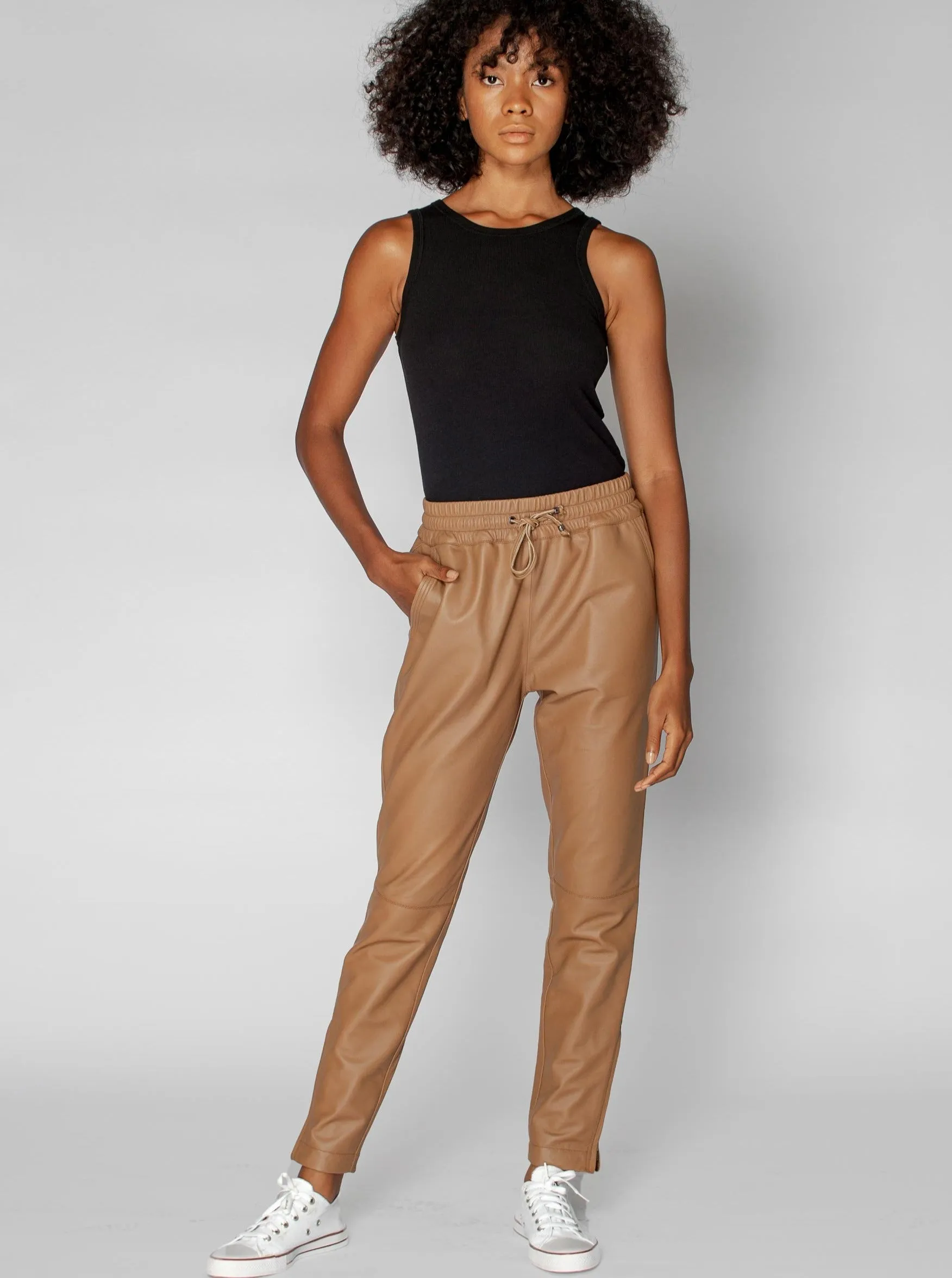 GEMMA LEATHER JOGGER - MOCHA