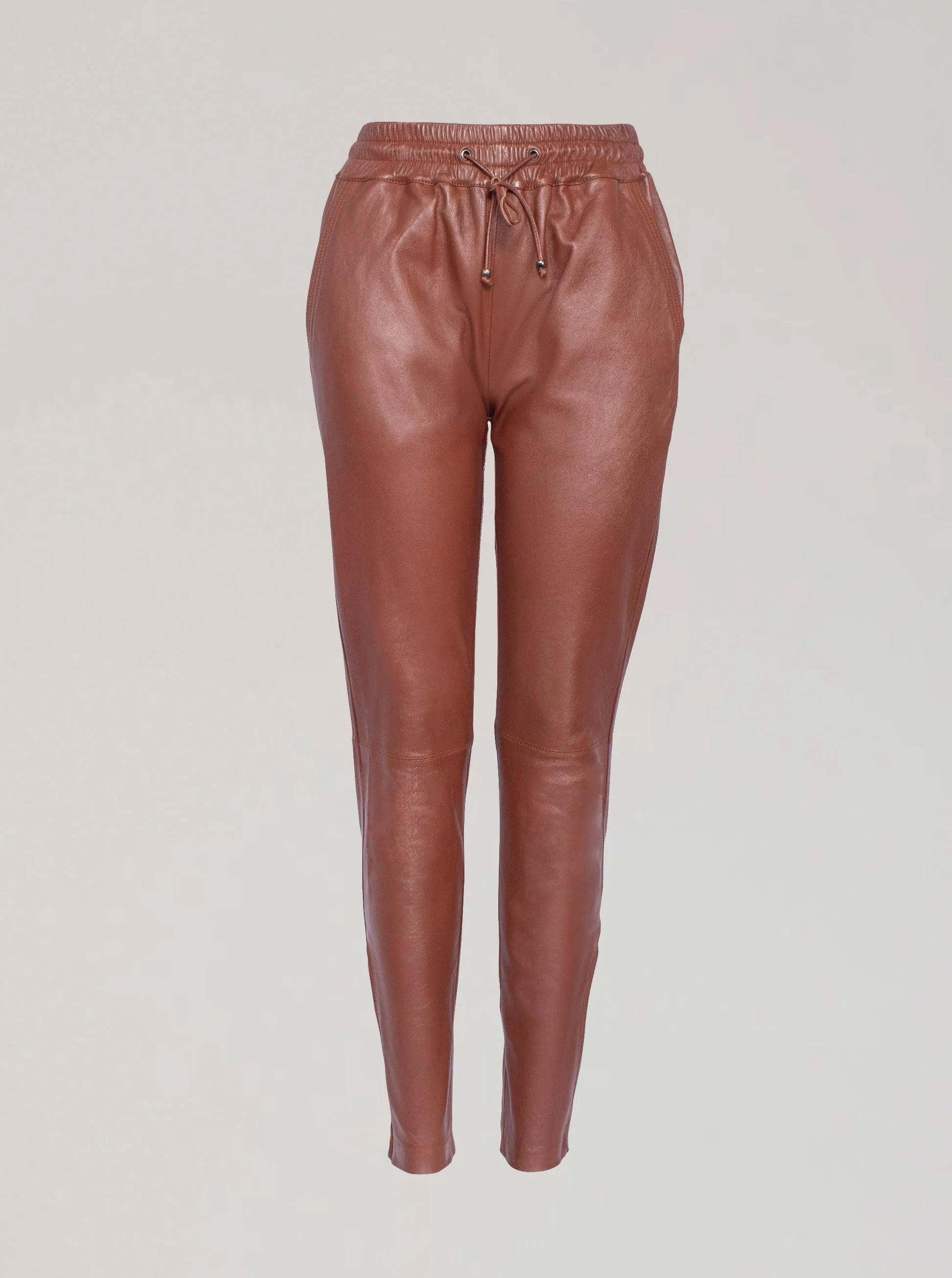 GEMMA LEATHER JOGGER - WHISKEY