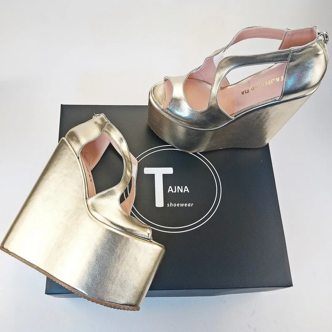 Golden Platform Heel Wedge Shoes