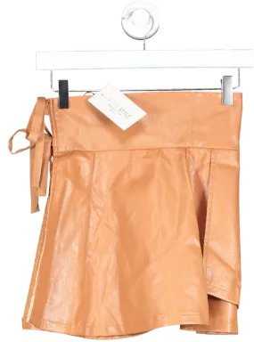 In The Style Brown Pu Tie Side Mini Skirt Camel UK 8