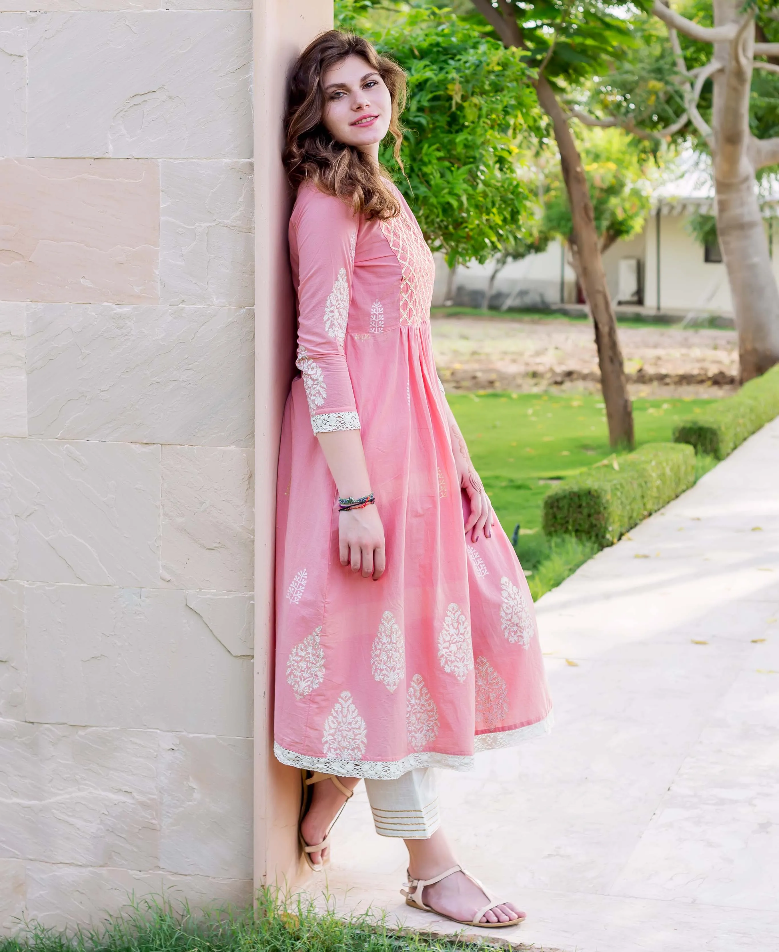 Inaya Pink A-line Kota Doriya Kurta