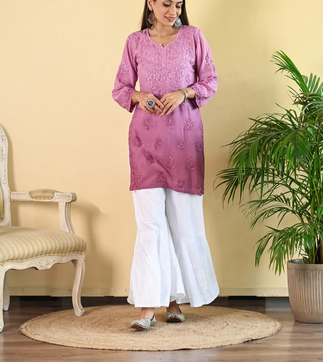 Johra Muslin Ombre Dyed Chikankari Short Kurti