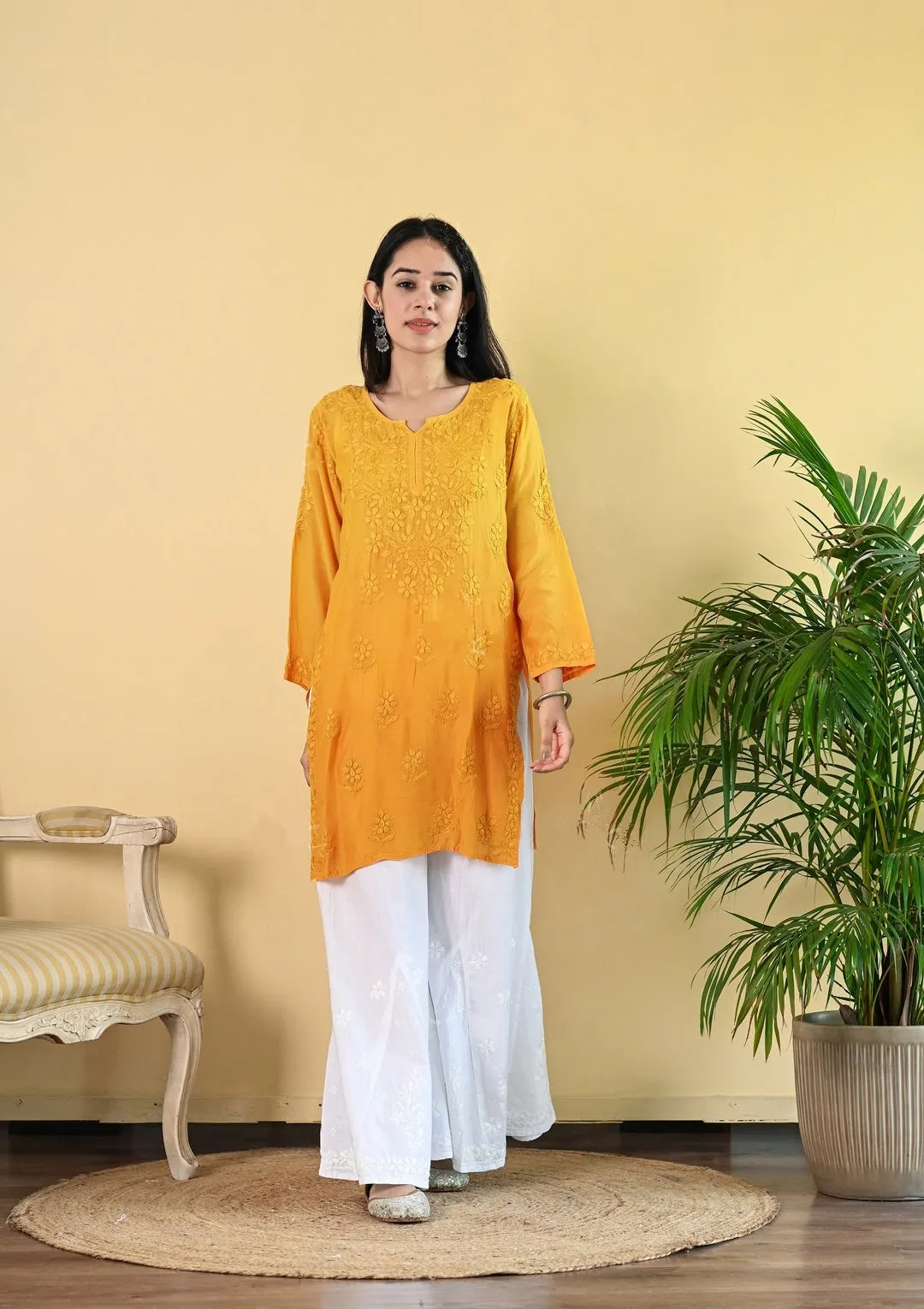 Johra Muslin Ombre Dyed Chikankari Short Kurti