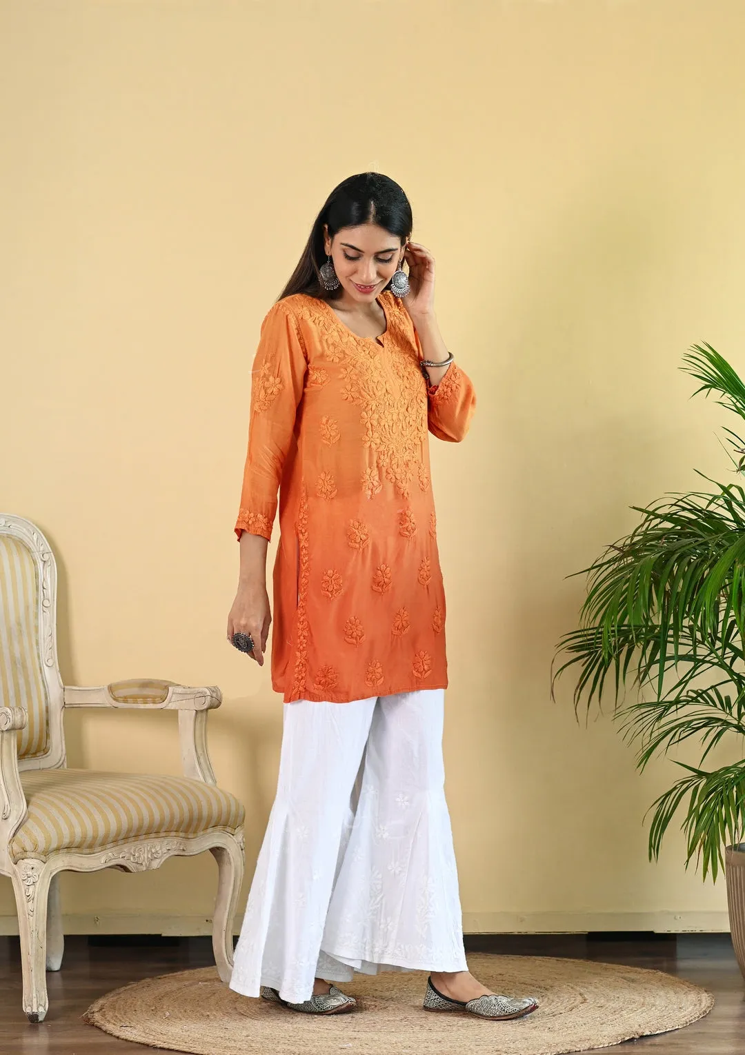 Johra Muslin Ombre Dyed Chikankari Short Kurti