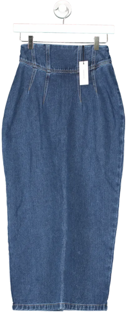 Karen Millen Blue Contrast Stitch Detail Corset Waist Denim Midi Skirt UK 6