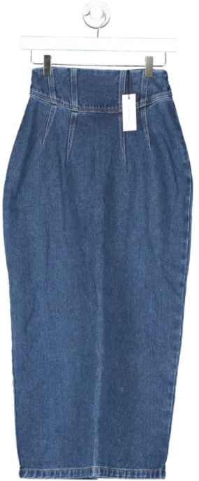 Karen Millen Blue Contrast Stitch Detail Corset Waist Denim Midi Skirt UK 6