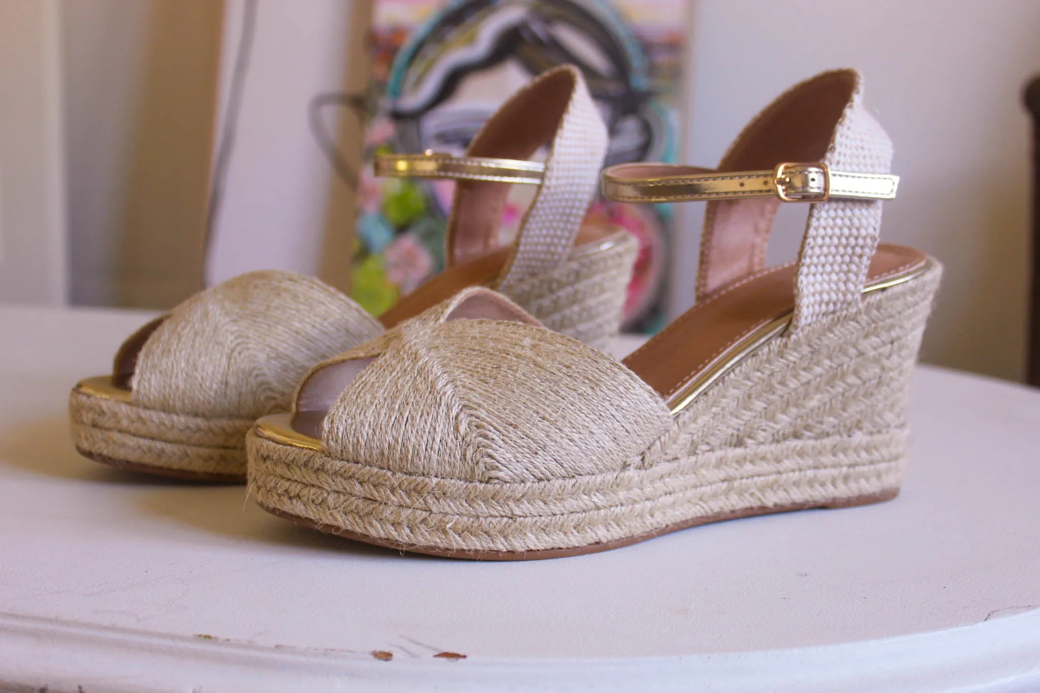 La Playa Espadrille Wedge Sandal w/Buckle - Natural/Gold