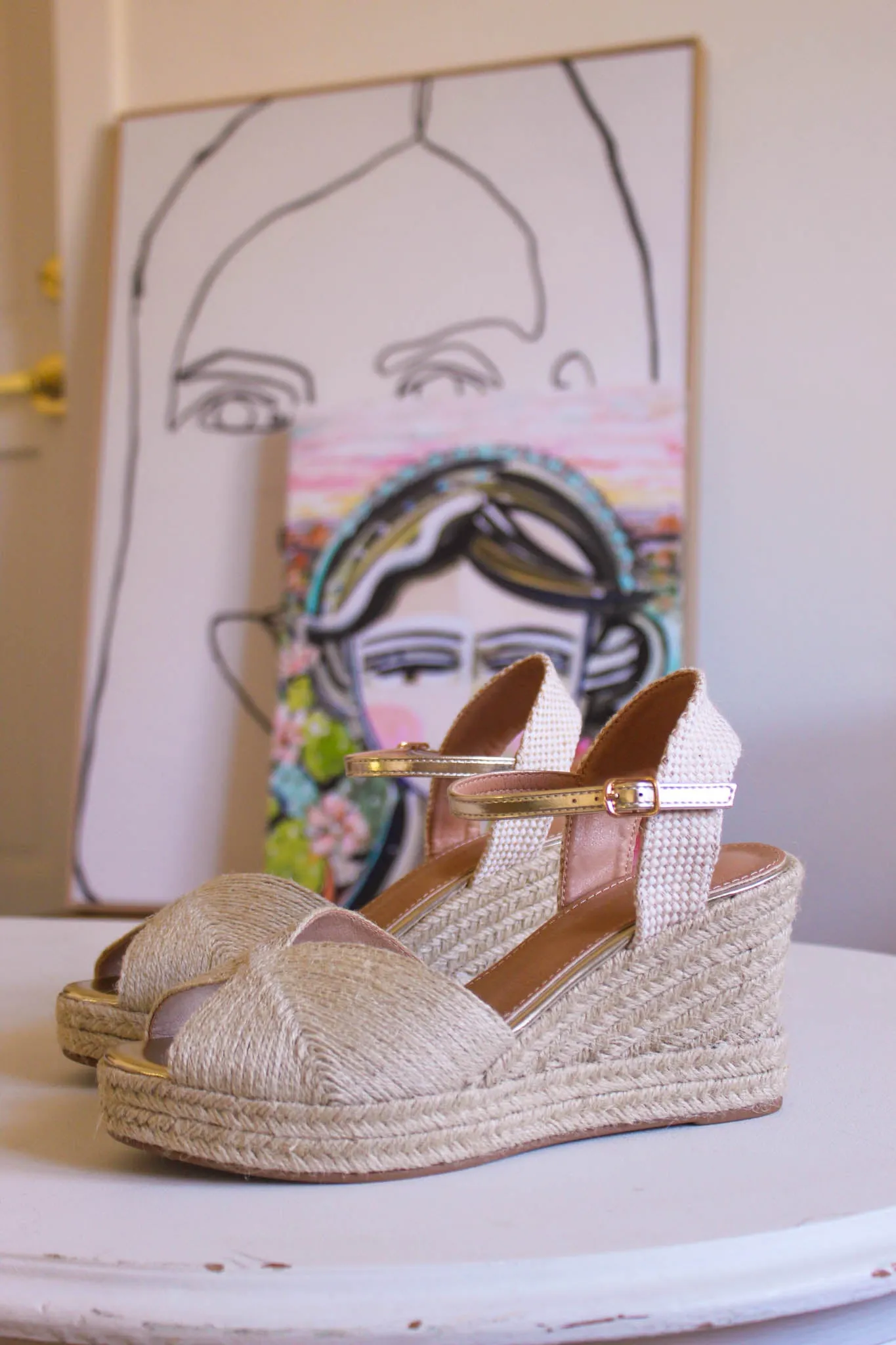 La Playa Espadrille Wedge Sandal w/Buckle - Natural/Gold