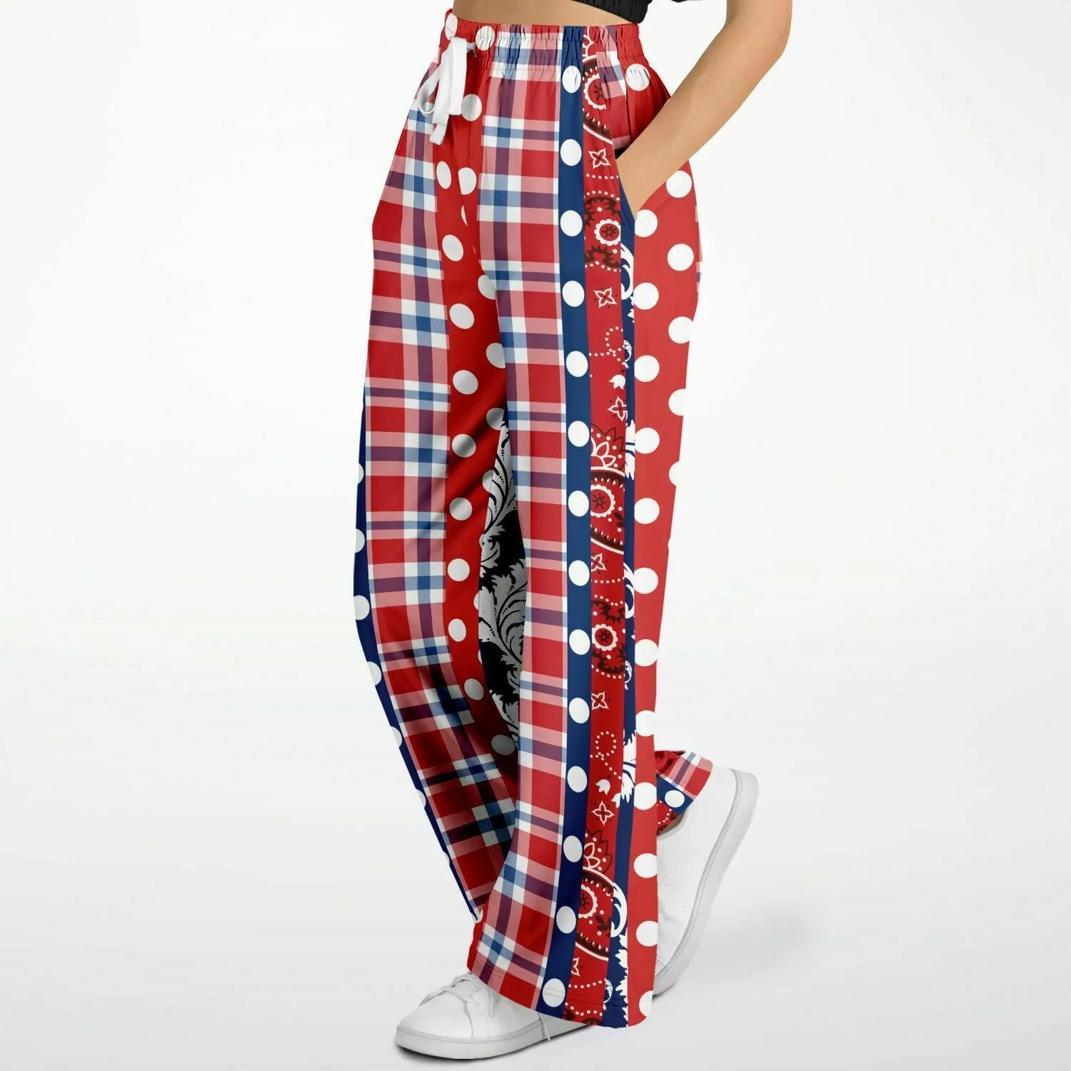 Liberty Bell Plaid Patchwork Stripe Eco-Poly Stretchy Phat Bellbottoms