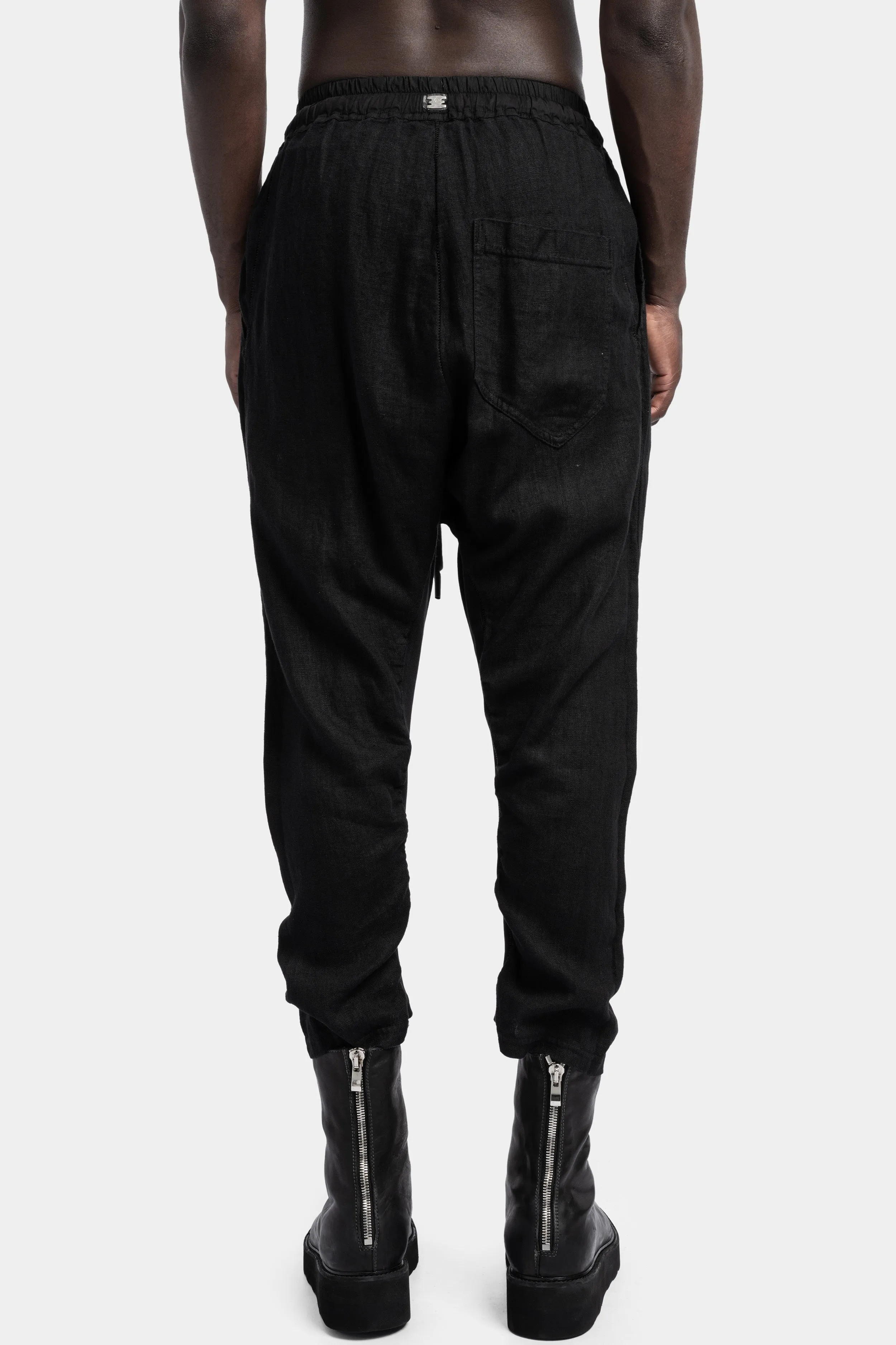 Light linen cropped pants, Noir