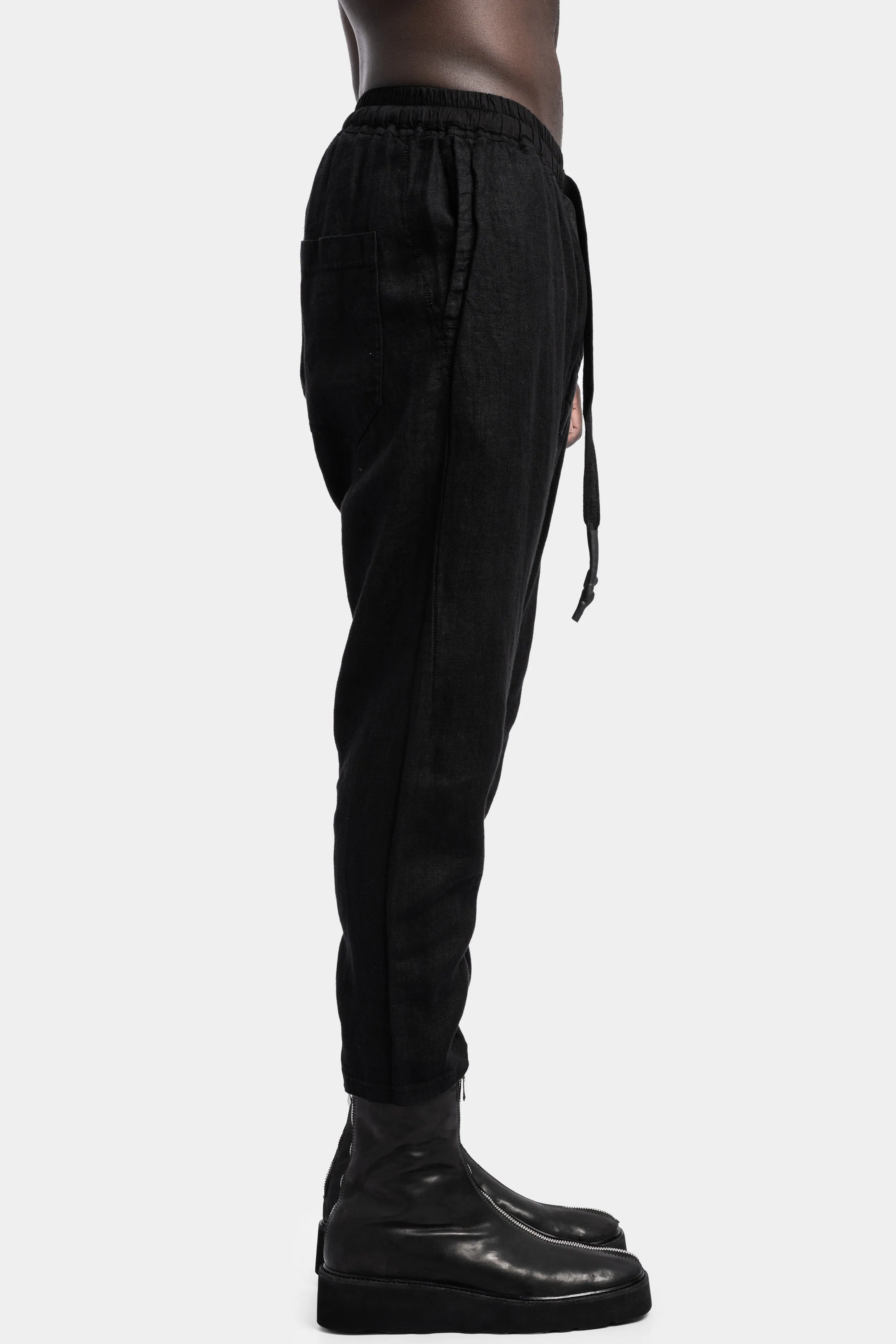 Light linen cropped pants, Noir