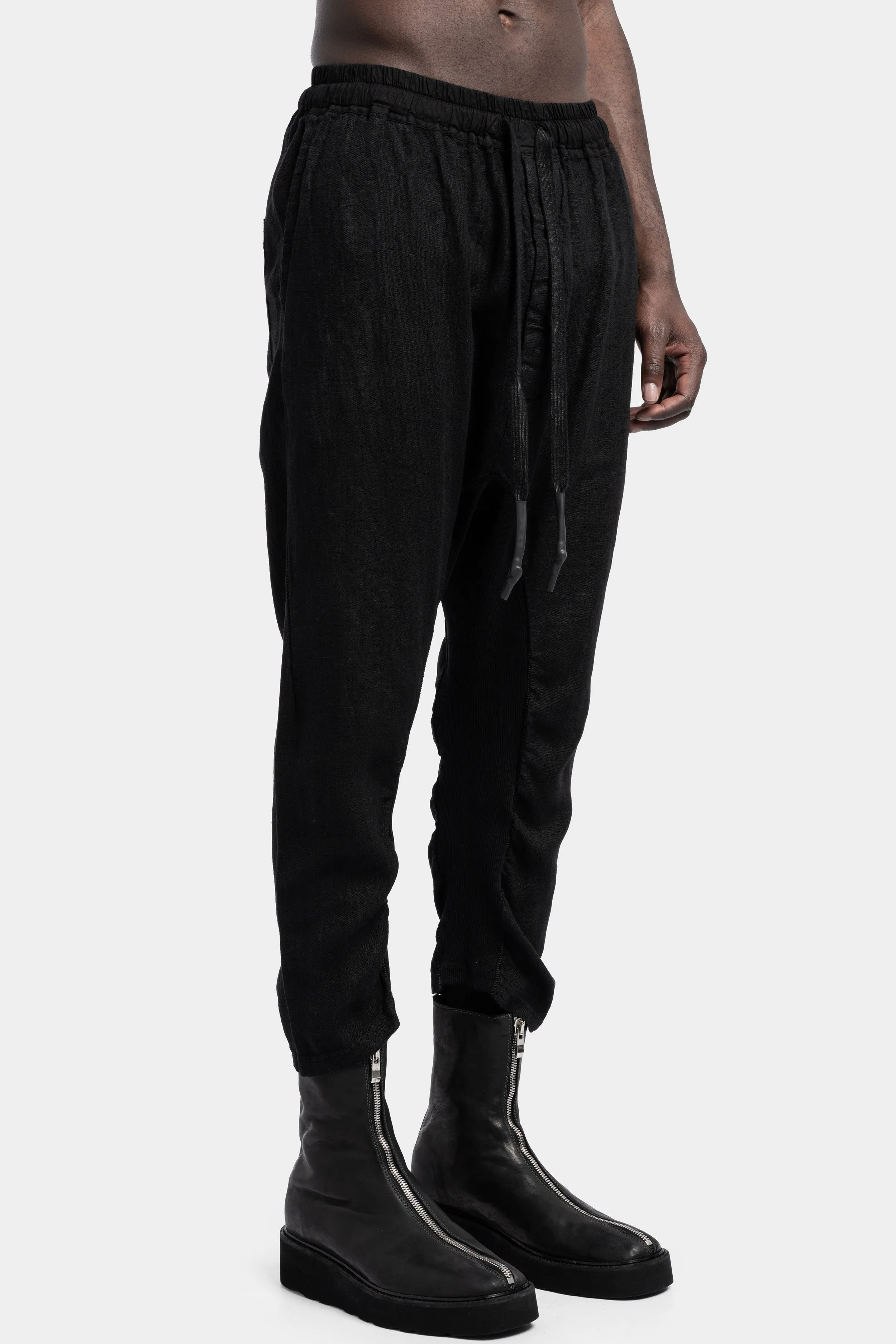 Light linen cropped pants, Noir