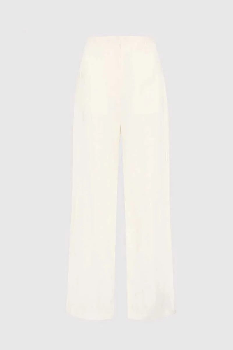 LINEN WIDE LEG PANTS-IVORY