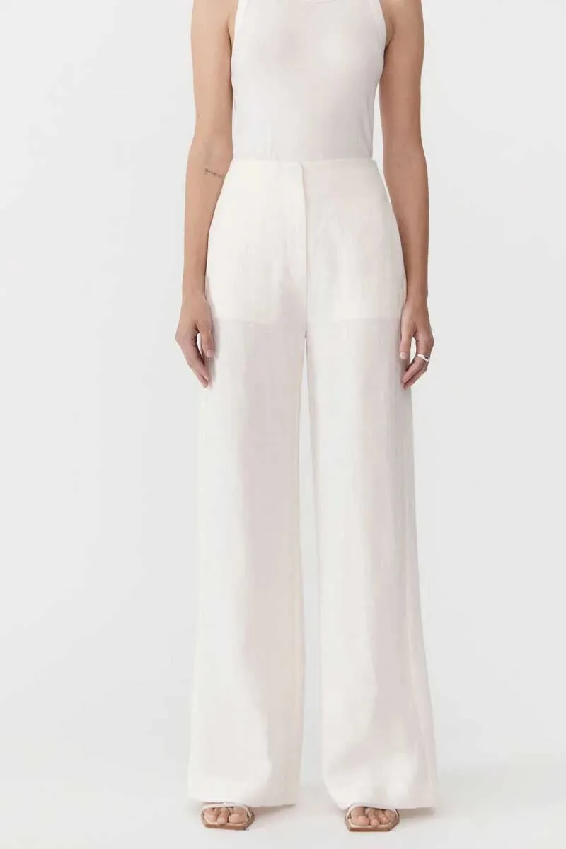 LINEN WIDE LEG PANTS-IVORY