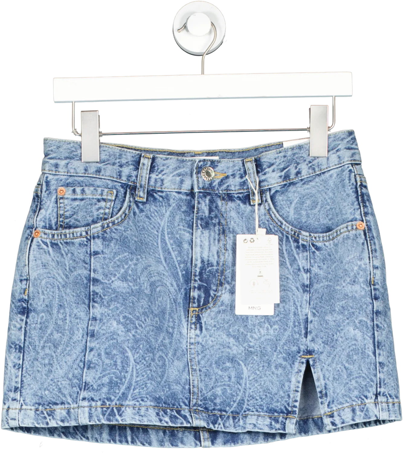 MANGO Blue Paisley Print Denim Mini Skirt UK S