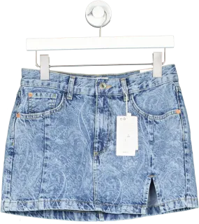 MANGO Blue Paisley Print Denim Mini Skirt UK S