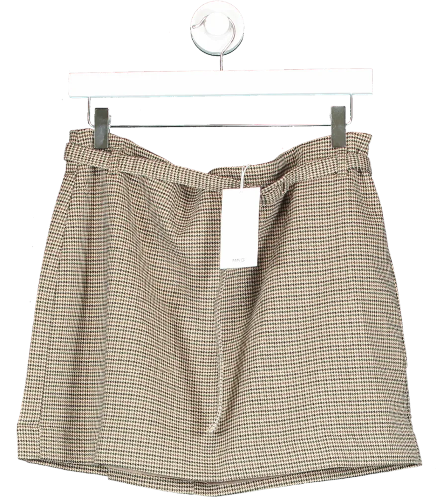 MANGO Brown Brwon Check Houndstooth Mini Skirt With Belt BNWT UK L