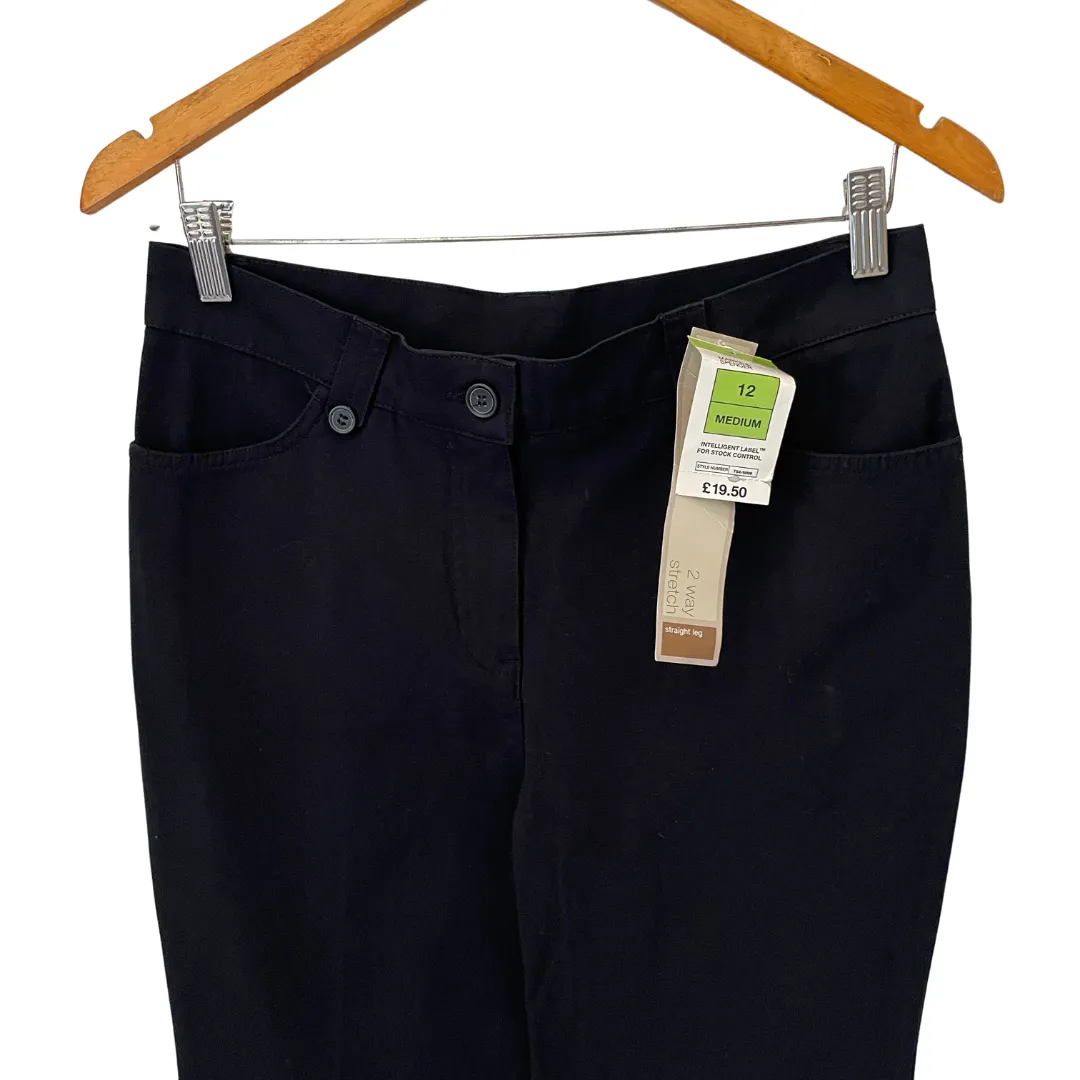 Marks & Spencer Black Two Way Stretch Straight Pants | Brand New |