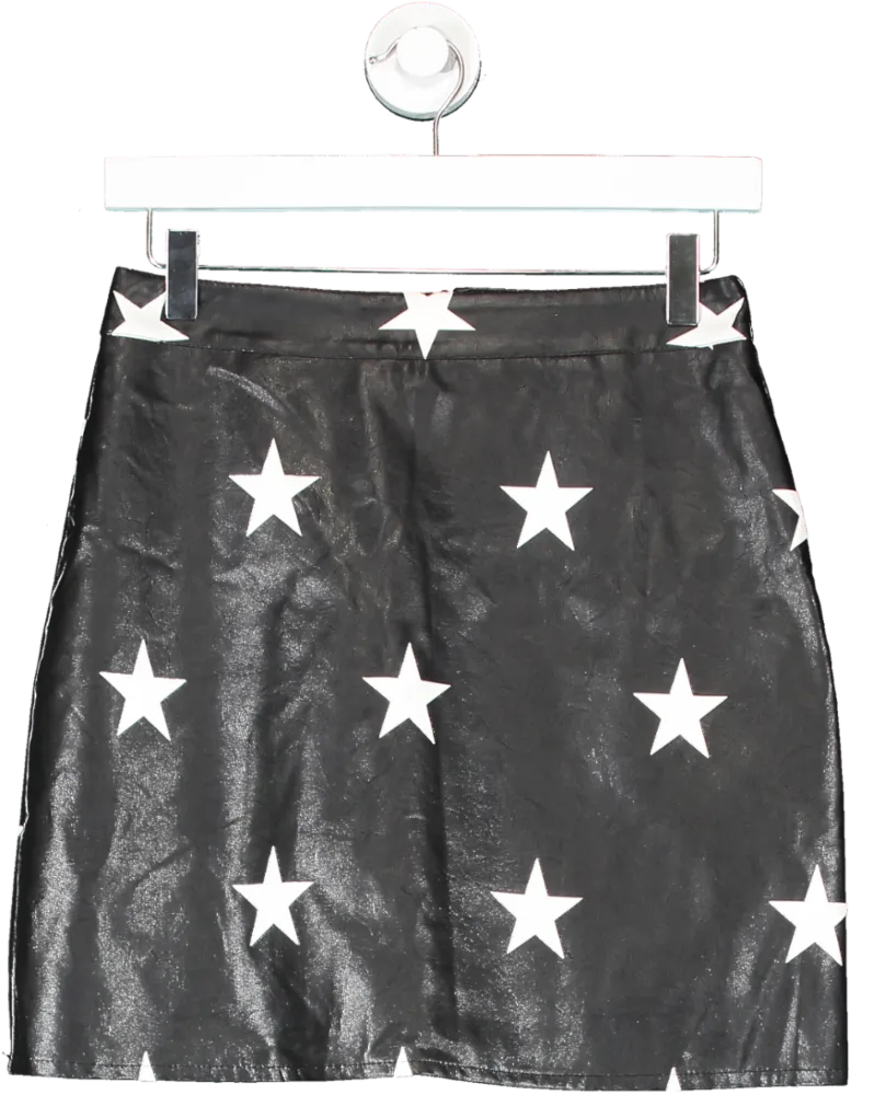 Nasty Gal Black Star Print Faux Leather Mini Skirt UK 8