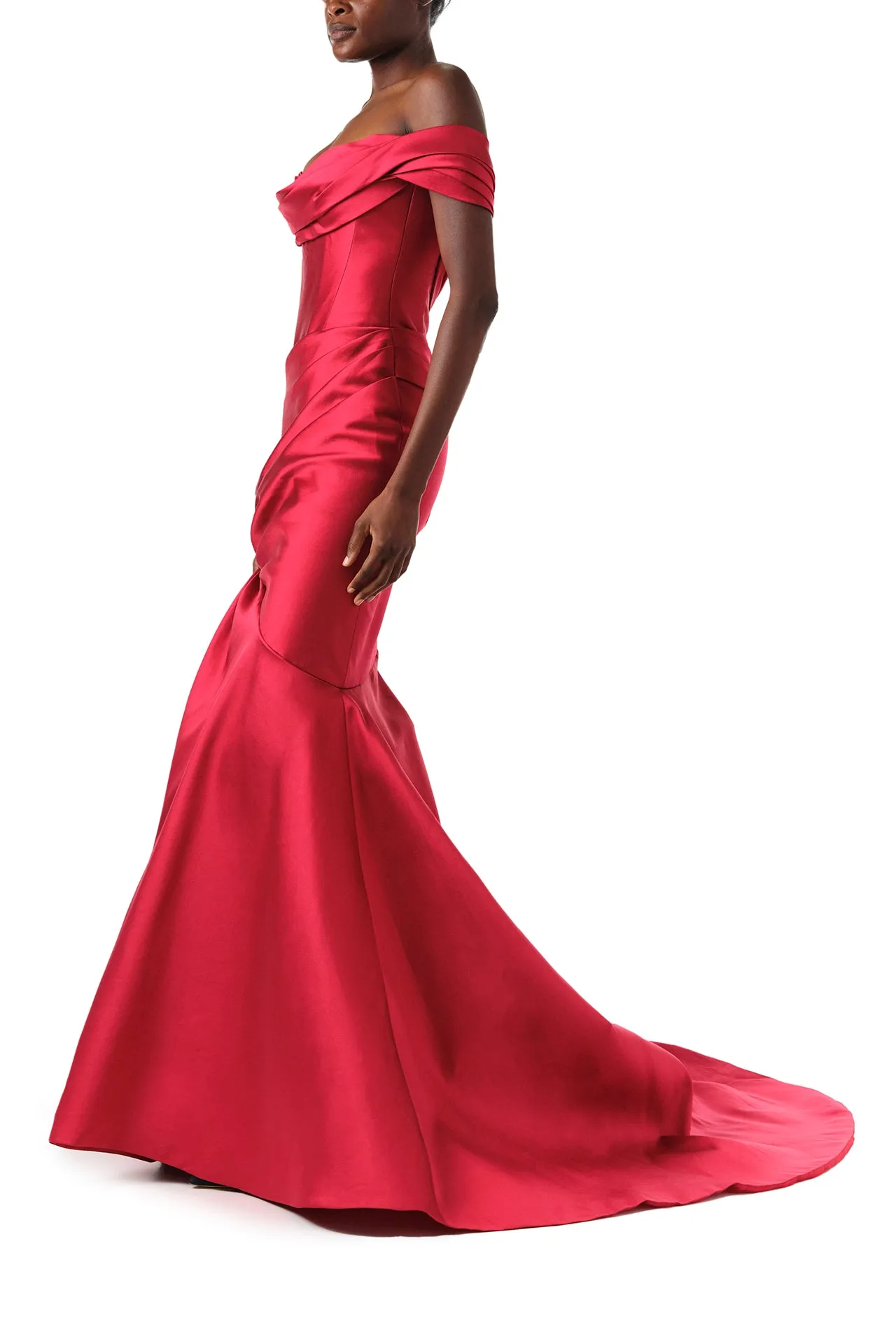 Off-The-Shoulder Draped Trumpet Gown