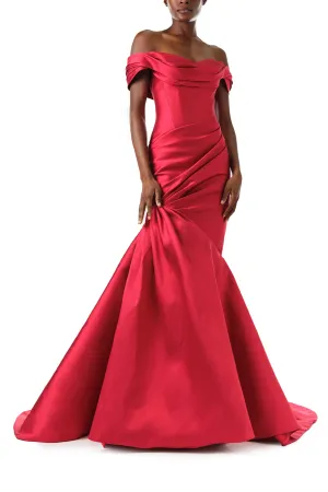 Off-The-Shoulder Draped Trumpet Gown