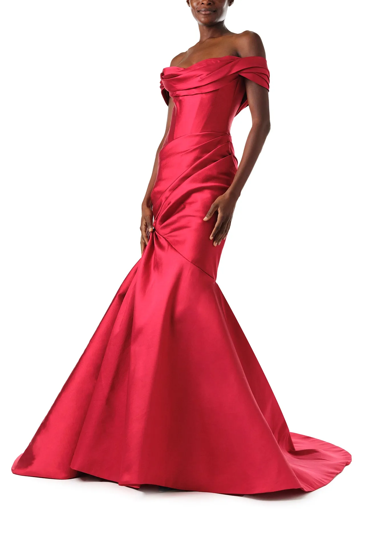 Off-The-Shoulder Draped Trumpet Gown