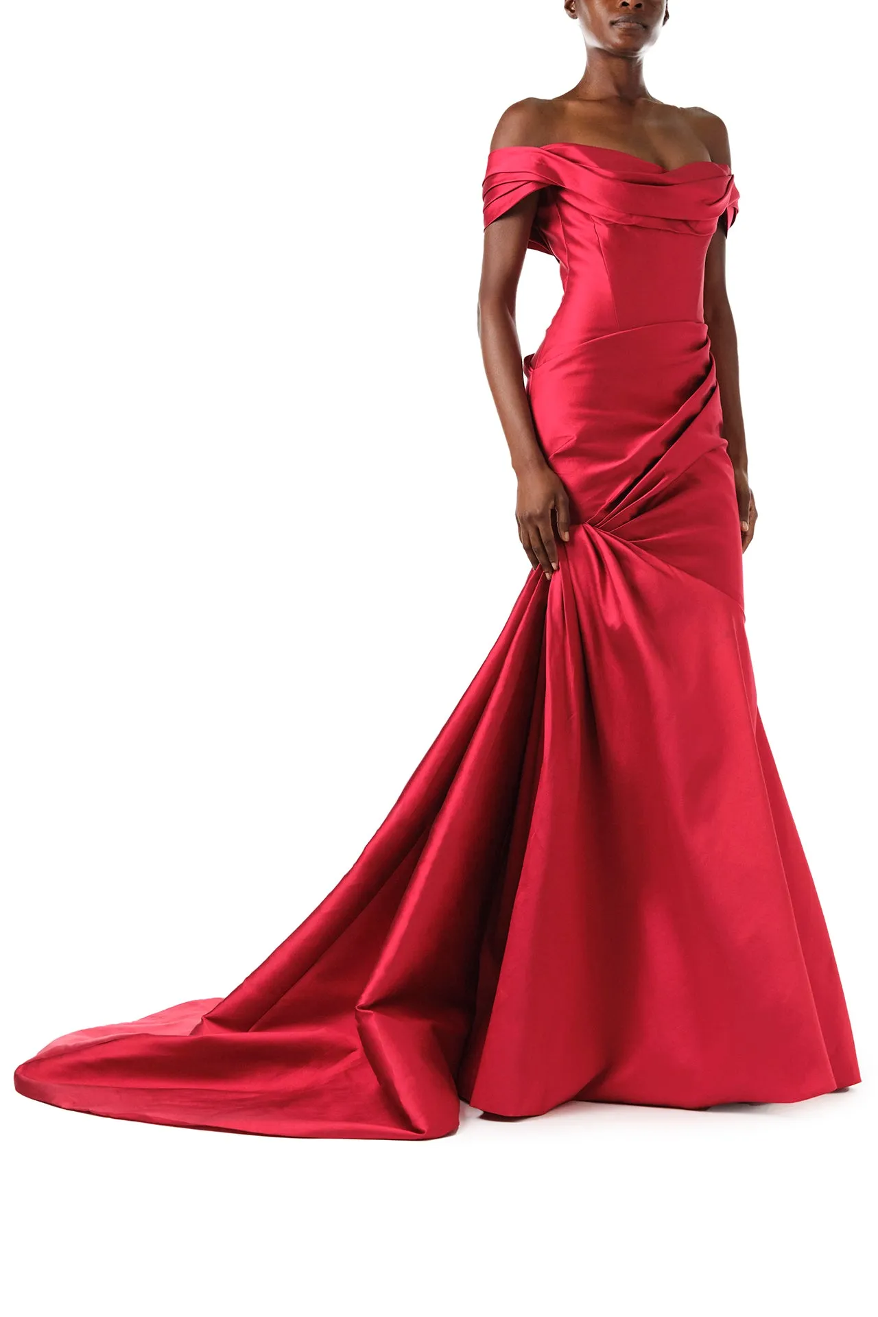 Off-The-Shoulder Draped Trumpet Gown