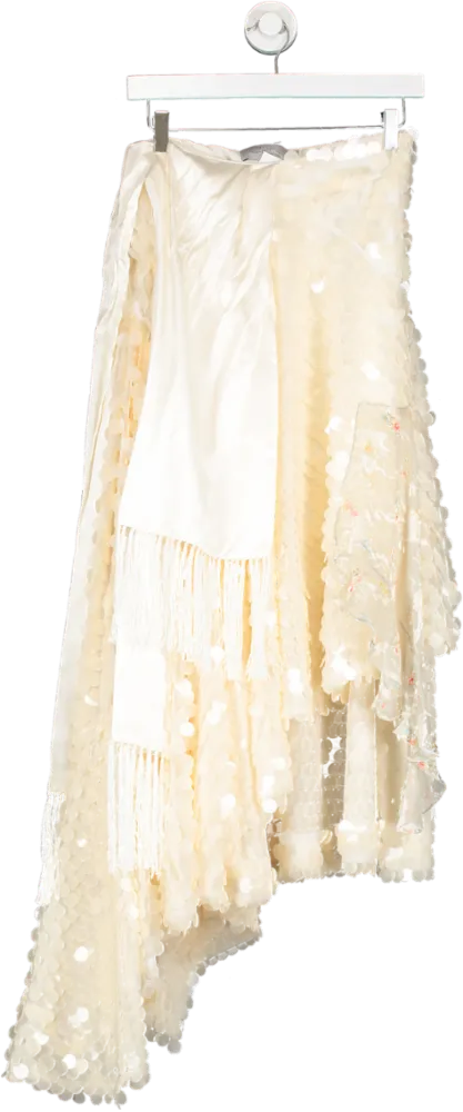 Preen by Thornton Bregazzi Cream Sequin Embellished Skirt Hankercheif Skirt UK XS