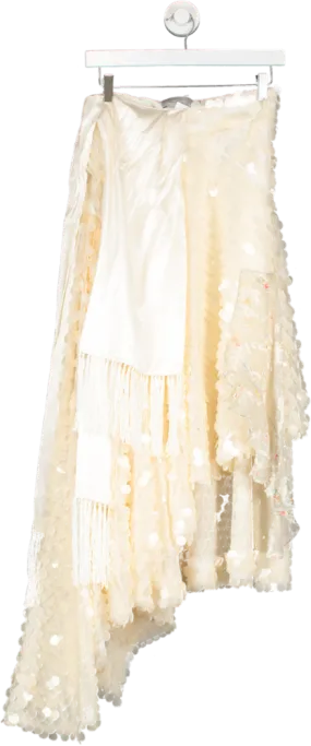 Preen by Thornton Bregazzi Cream Sequin Embellished Skirt Hankercheif Skirt UK XS