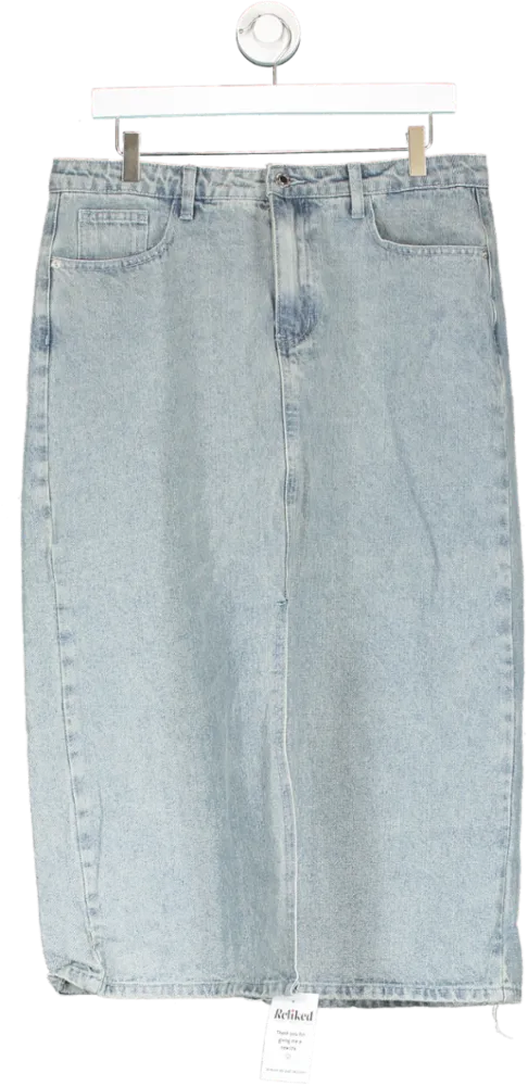 PrettyLittleThing Blue Light Wash Denim Maxi Skirt UK 14