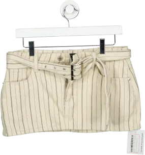 PrettyLittleThing Cream Pinstripe Belted Denim Micro Mini Skirt UK 10