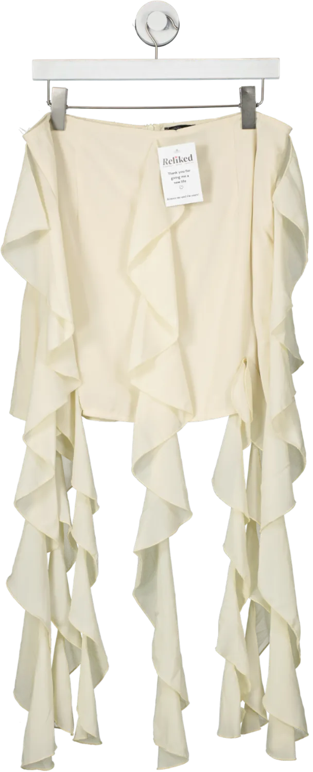 PrettyLittleThing Cream Ruffle Hem Chiffon Skirt UK 16