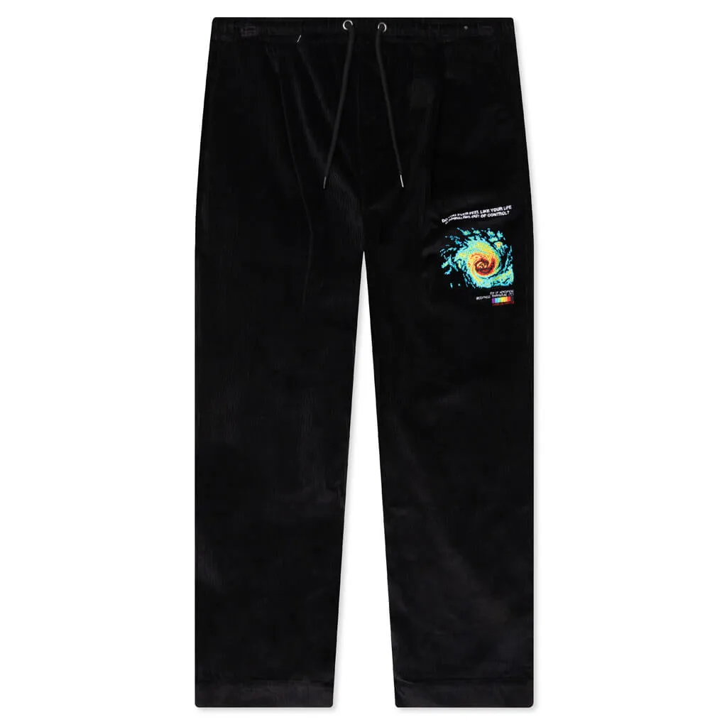 Spiraling Wide Leg Cord Pants - Black